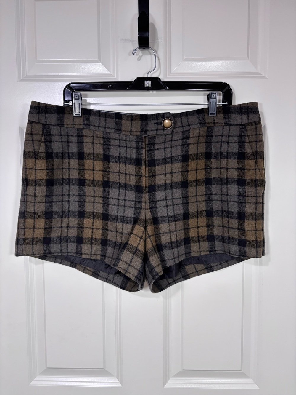 NWT Lands’ End Canvas Plaid Wool Blend Shorts Women's 14 Brown and Gray